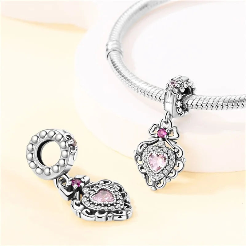925 Sterling Silver Classic Retro Lotus Heart-Shaped Charms Beads Fit Original Pandach Bracelets Fine DIY Anniversary Jewelry
