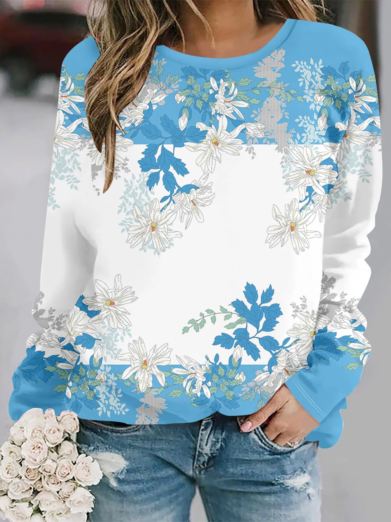 2025 Autumn and winter new fashion round neck long sleeve printed elegant casual loose hoodie
