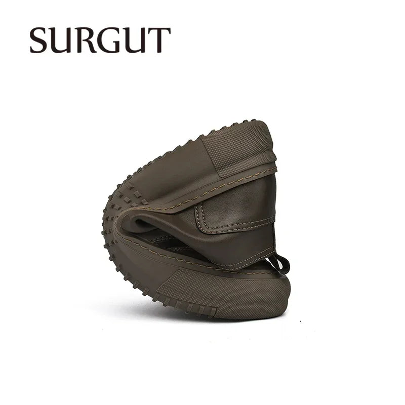 SURGUT Autumn Winter New Luxury Men's Leather Shoes Comfortable Oxford Fashion Walking Shoes Non-slip Rubber Sole Man Shoes