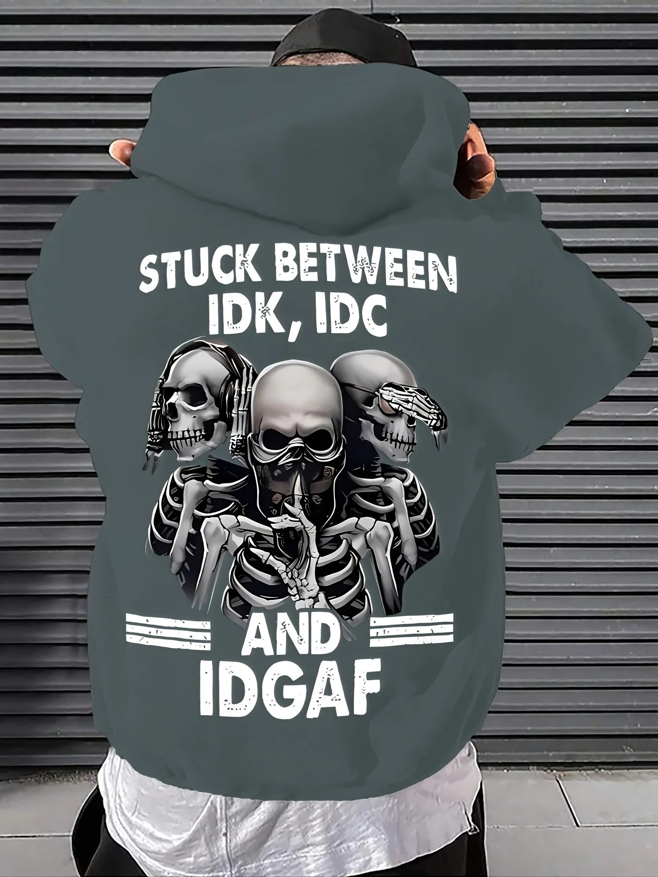 European and American fashion autumn men's skull print micro elastic comfortable hooded sweatshirt outdoor street style clothing