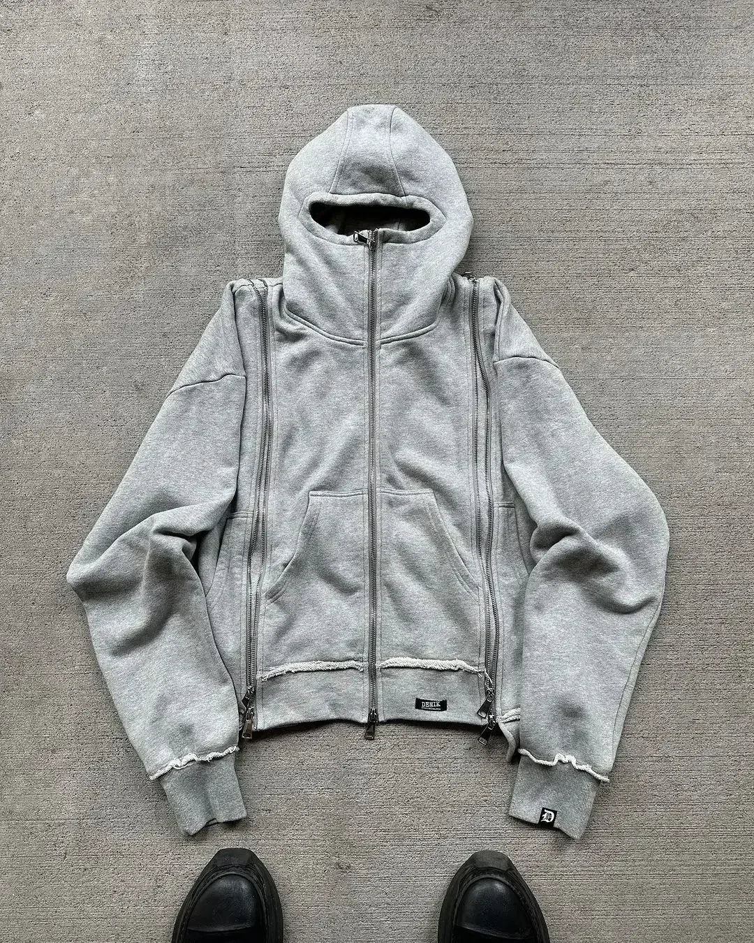 Black Hip Hop Men Zipper Hooded Sweatshirt Double-Waist Zipper Suit American Vintage Retro Fashion New Trend Streetwear