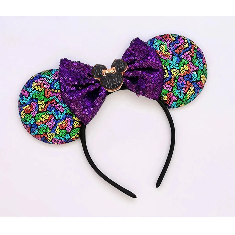 2025 New Halloween Mickey Mouse Ears Headbands Sequins Hair Bow Women Festival Party Cosplay Hairband Gift Kids Hair Accessories