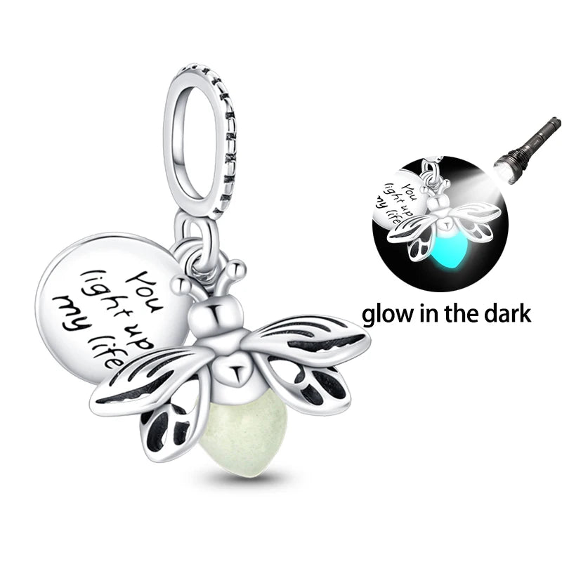 Hot Sale 925 Sterling Silver Charm Beads Glowing Luminous Firefly Star Light Bulb Pendant for Bracelet DIY Charms Jewelry