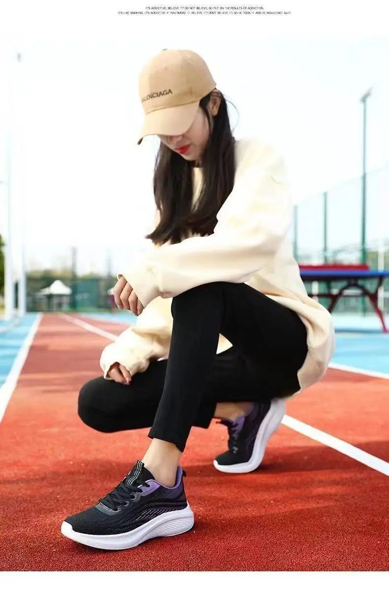 2025 Breathable Lace-up Running Shoes for Women Air Cushion Athletic Sneakers Lightweight Air Mesh Outdoor Sports Training Shoes