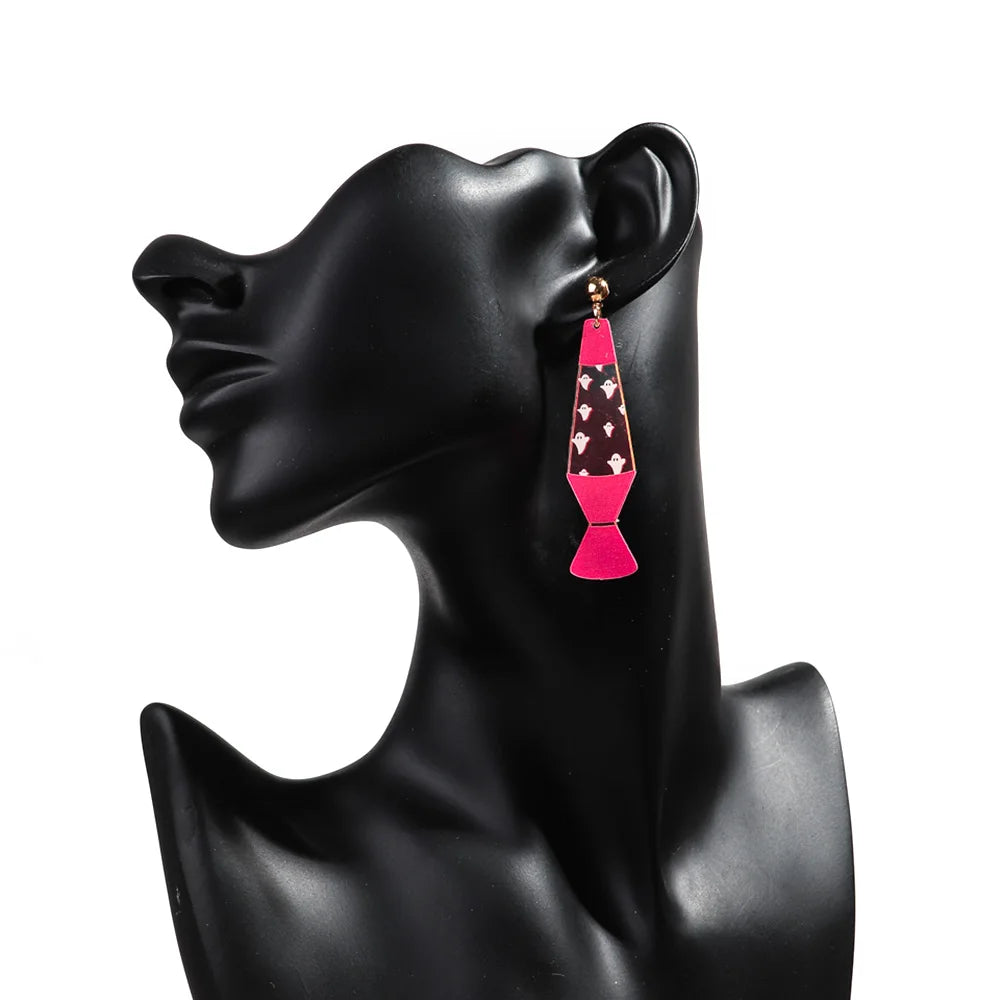 Halloween Day Acrylic Iridescent Colorful Lava lamp Earring for Women Cartoon Ghost Wave Point Drop Earrings 2024 Jewelry