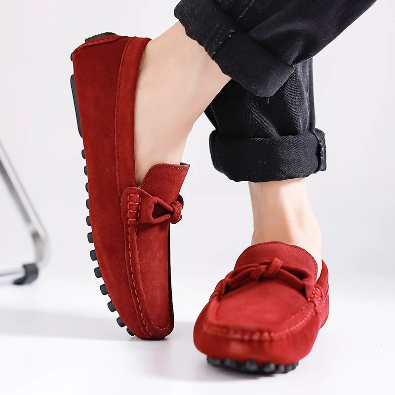 Suede Leather Men Loafers Handmade Slip-On Dress Shoes Comfortable Cushioned Insole Business Casual Shoes Man Driving Moccasins