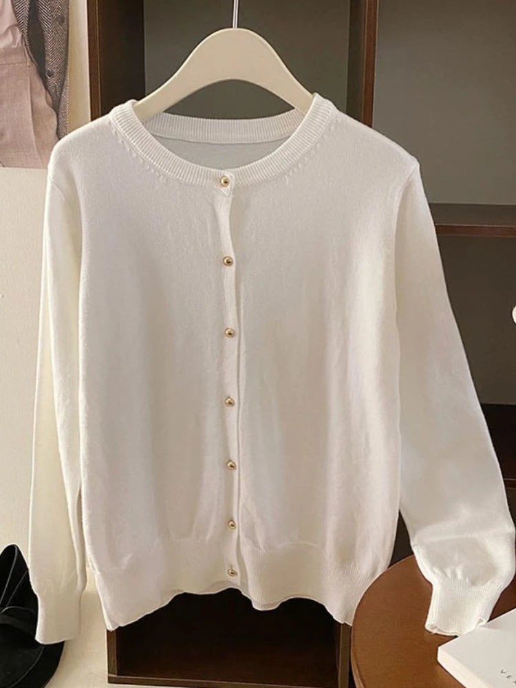 AOSSVIAO 2025 Autumn Winter Cardigan Women's Tops Retro Single Breasted Female Casual Solid Long Sleeve Knitted Sweater