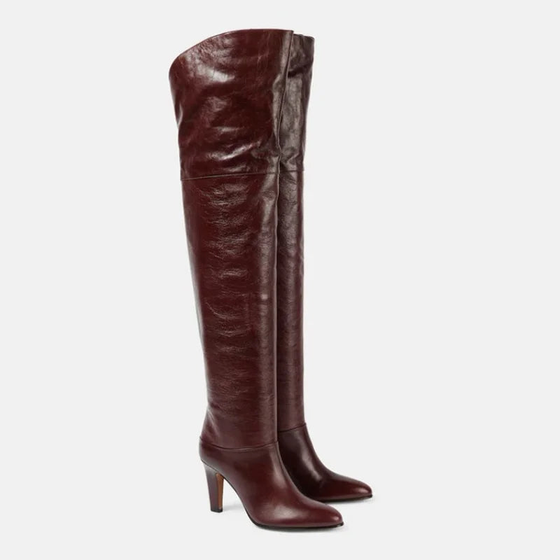 High Quality Solid Color Women's Over-the-knee Boots Pointed Toe High Heel Female Banquet And Runway Long Boots Ladies Shoes