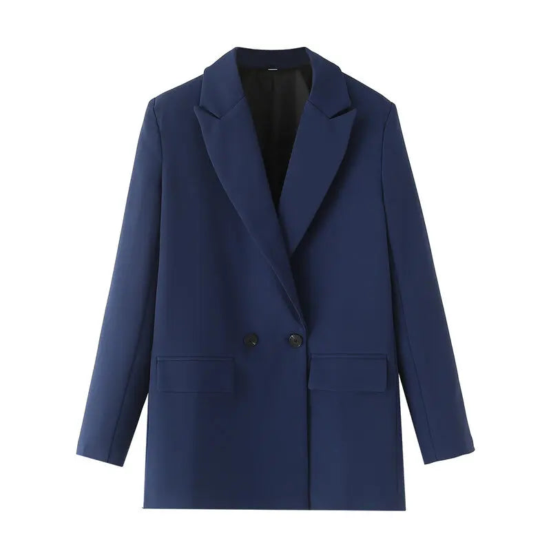New Women's Double-Breasted Suit Jaet Casual Top 2 Colors Commute Sle Straight Cut Polyester Long Sve Pure Color