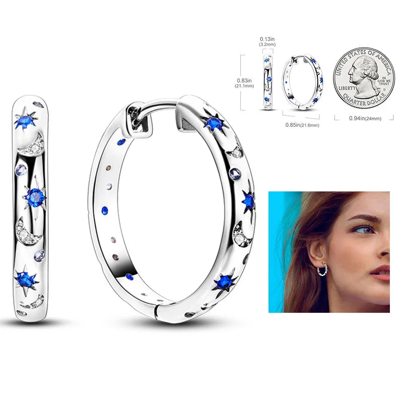 925 Silver Hoop Earrings For Woman Pendientes Zircon Heart Shape Star Eardrop Original Earring Fashion Jewelry