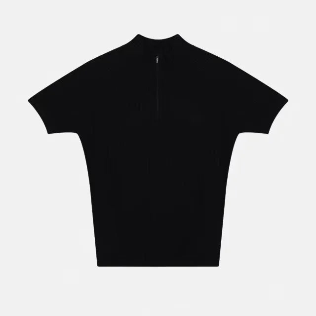 Summer New Men's Sportswear Casual Running And Fitness Stretch Solid Color Zipper Simple Striped Thick Short-sleeved T-shirt