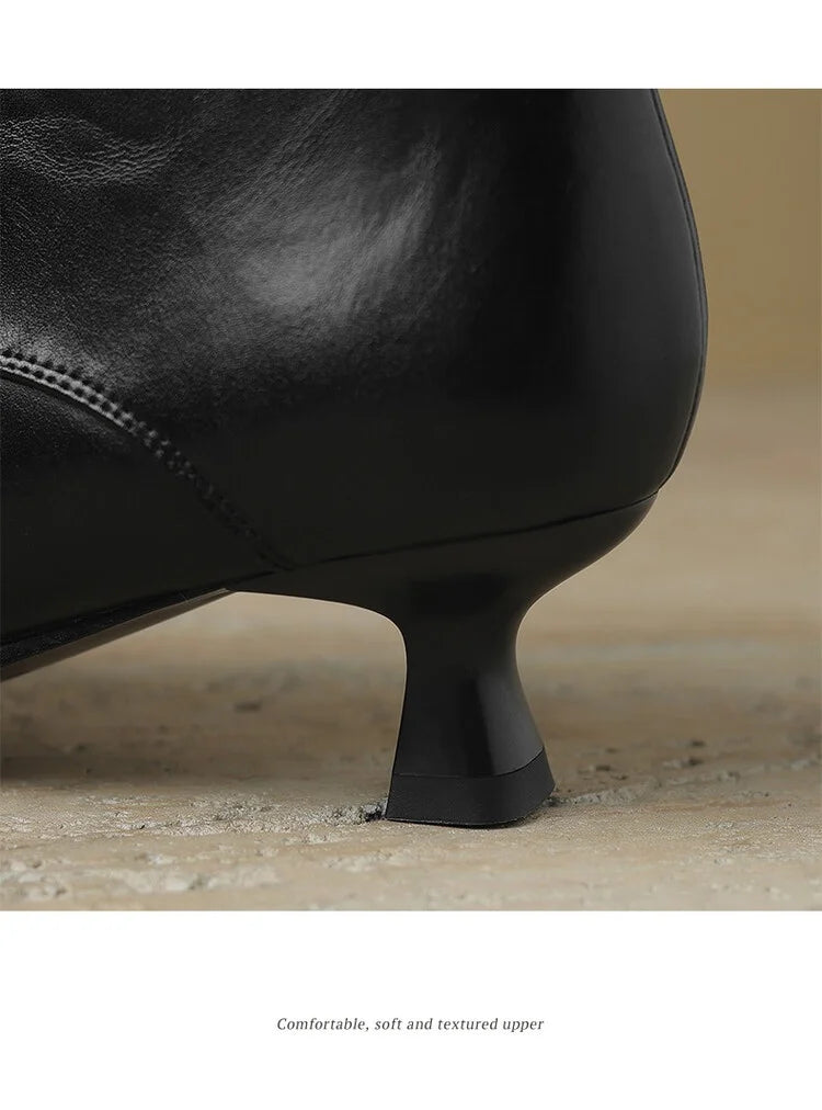 NEW Winter Women Shoes Split Leather Shoes for Women Pointed Toe Kitten Heel Shoes Elegant Modern Boots Wool Blend Ankle Boots