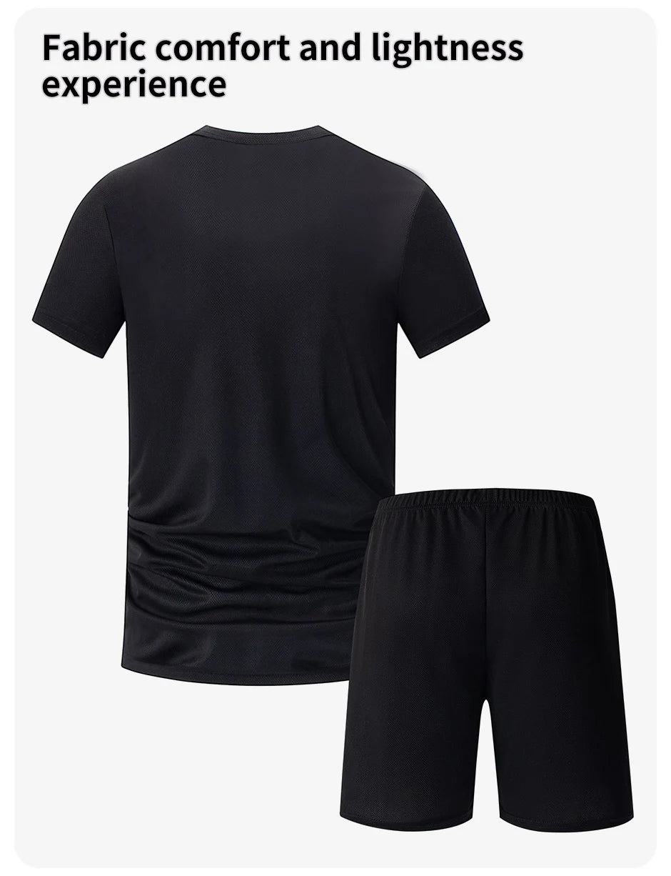 1/2/4/6-piece Men's Seasonal Sports Style Gradient Quick Drying Multi-color Short Sleeved Top Casual Running Black Shorts Set
