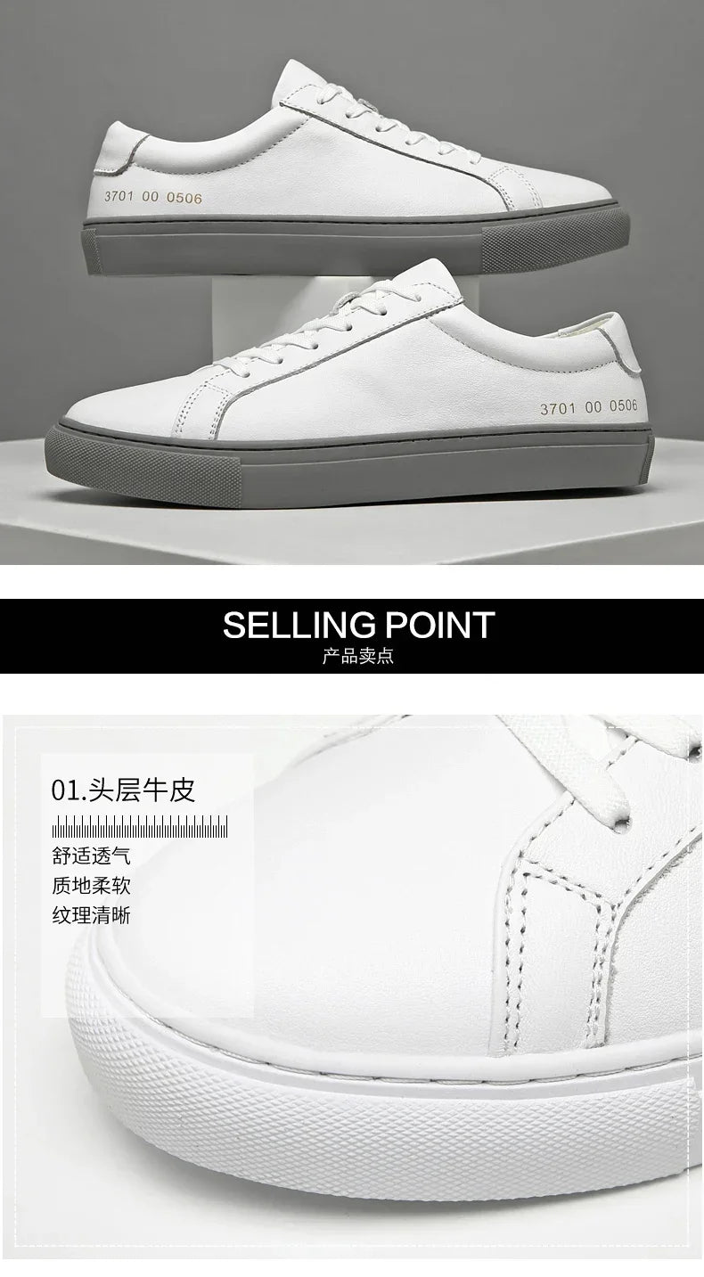 Italian Genuine Leather Men's Shoes 2024 Designer White Shoes Comfy Walking Shoes Lace-up Business Outdoor Zapatos Para Hombre