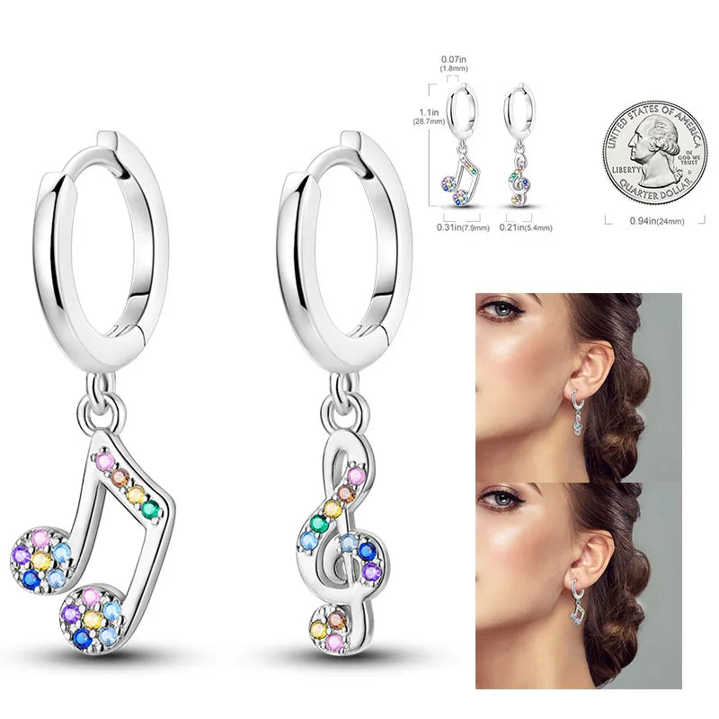 925 Silver Hoop Earrings For Woman Pendientes Zircon Heart Shape Star Eardrop Original Earring Fashion Jewelry
