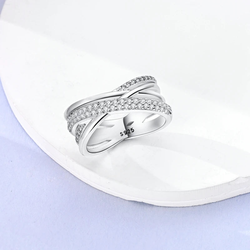 Rings 925 Silver Interwoven Line Rings Zircon Geometric Winding Rings Romantic Engagement Wedding Valentine Fine Jewelry Gift