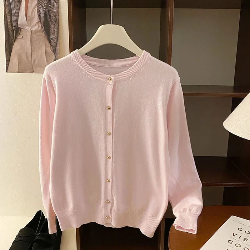AOSSVIAO 2025 Autumn Winter Cardigan Women's Tops Retro Single Breasted Female Casual Solid Long Sleeve Knitted Sweater