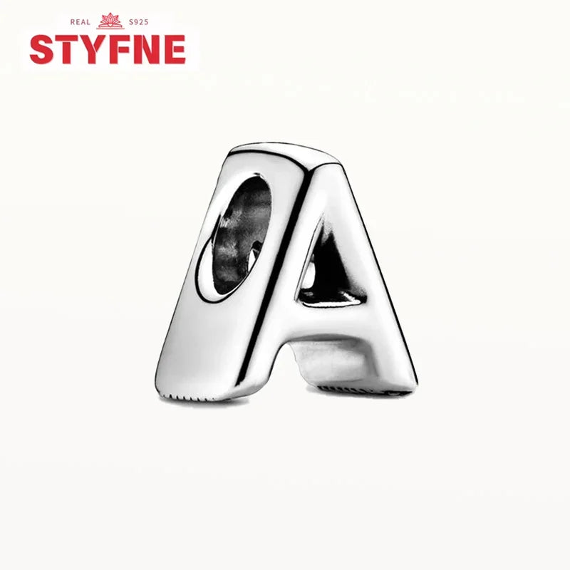 Silver 925 26 Letter A-Z Alphabet Charm Fine Beads Fit Original Charms Silver Bracelet DIY Fine Jewelry for Women Gifts Making