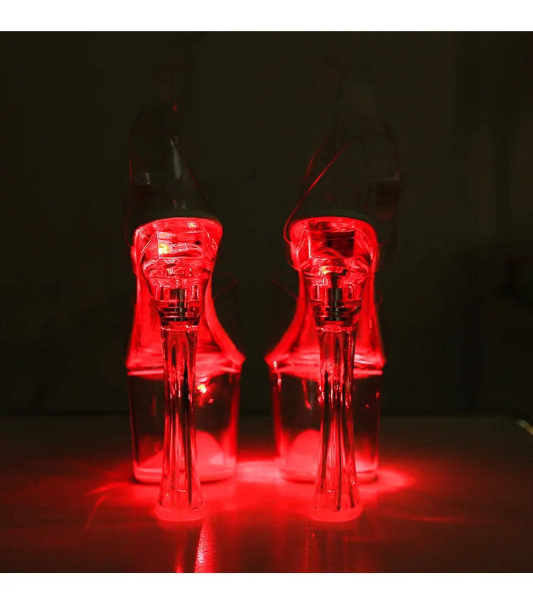 17.5CM Extreme High Heels Glowing Platform Clear Heels Nightclub Sandals For Women Transparent PVC Fashion Model Catwalk Shoes
