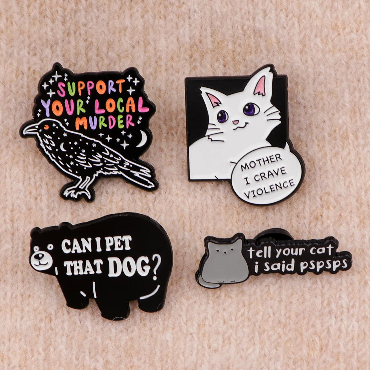 Cute Cat Enamel Pin Funny Bear Brooch Pines Lapel Pins Crow Badge Clothing Accessories Halloween Jewelry Friends Gifts