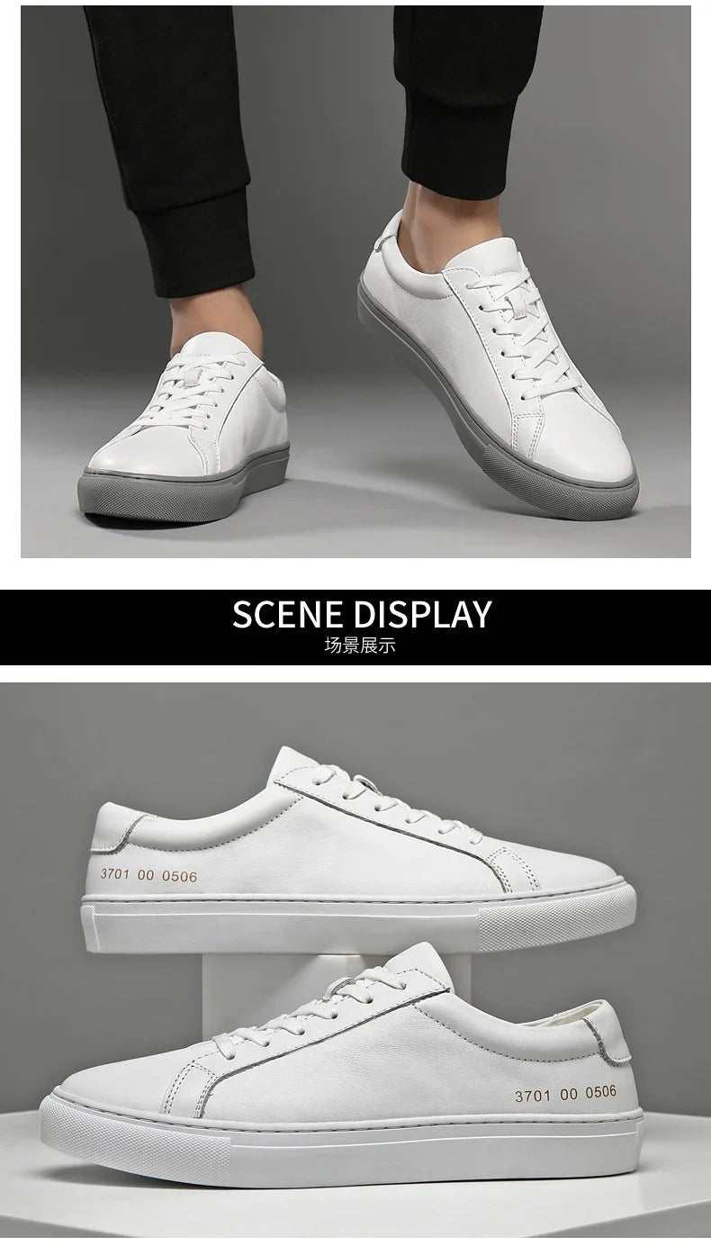 Italian Genuine Leather Men's Shoes 2024 Designer White Shoes Comfy Walking Shoes Lace-up Business Outdoor Zapatos Para Hombre
