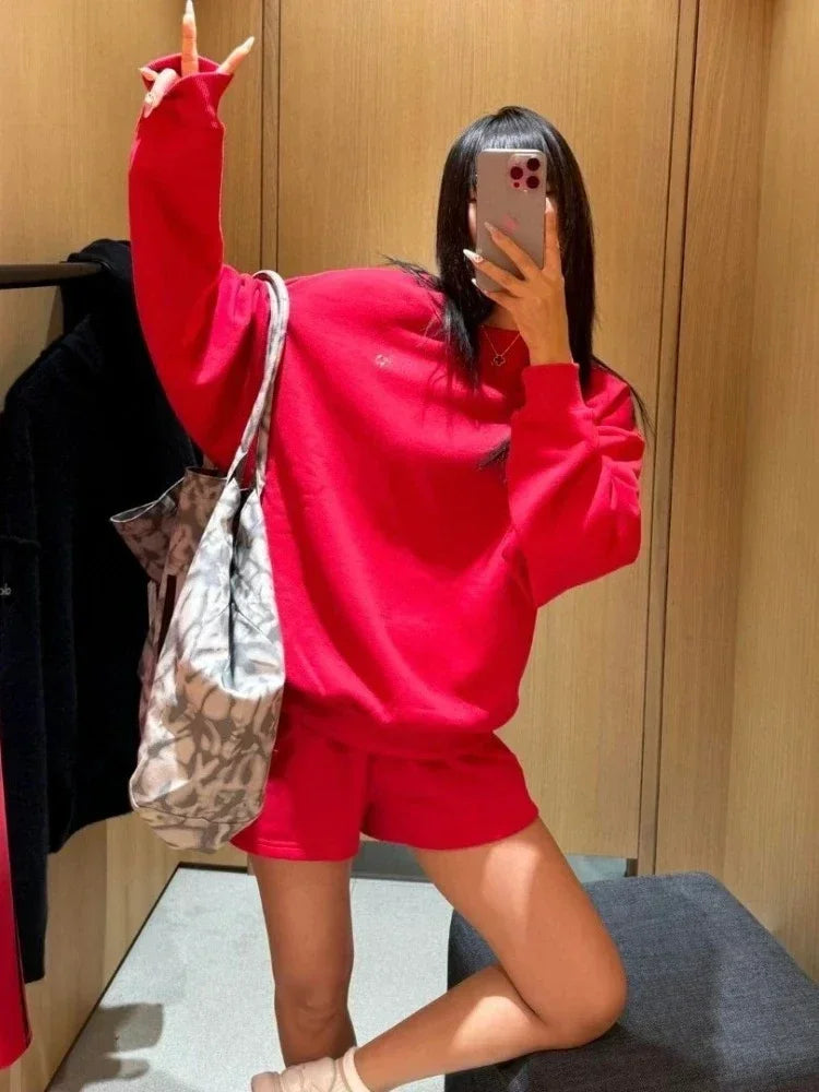 LO Cotton Pullover Hoodie women Sports Outdoor Top Long Sleeved Hooded Casual Versatile Solid Color Loose Autumn/winter Hoodie