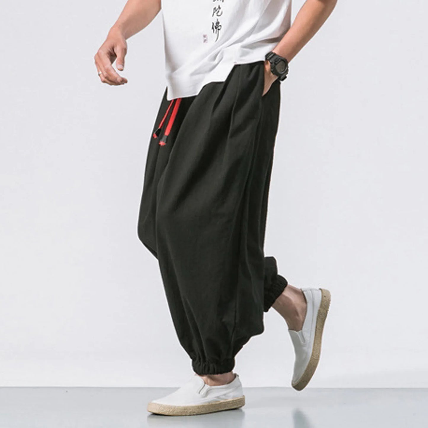 New Oversize Men Loose Harem Pants Autumn Chinese Linen Overweight Sweatpants High Quality Casual Brand Trousers Male