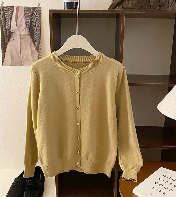 AOSSVIAO 2025 Autumn Winter Cardigan Women's Tops Retro Single Breasted Female Casual Solid Long Sleeve Knitted Sweater