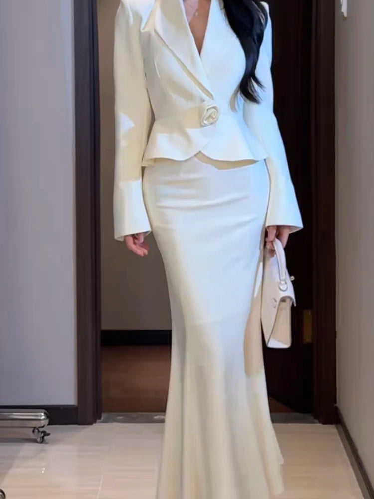 Spring fashion slimming and high-end suit coat+light luxury socialite style half skirt women's temperament two-piece set