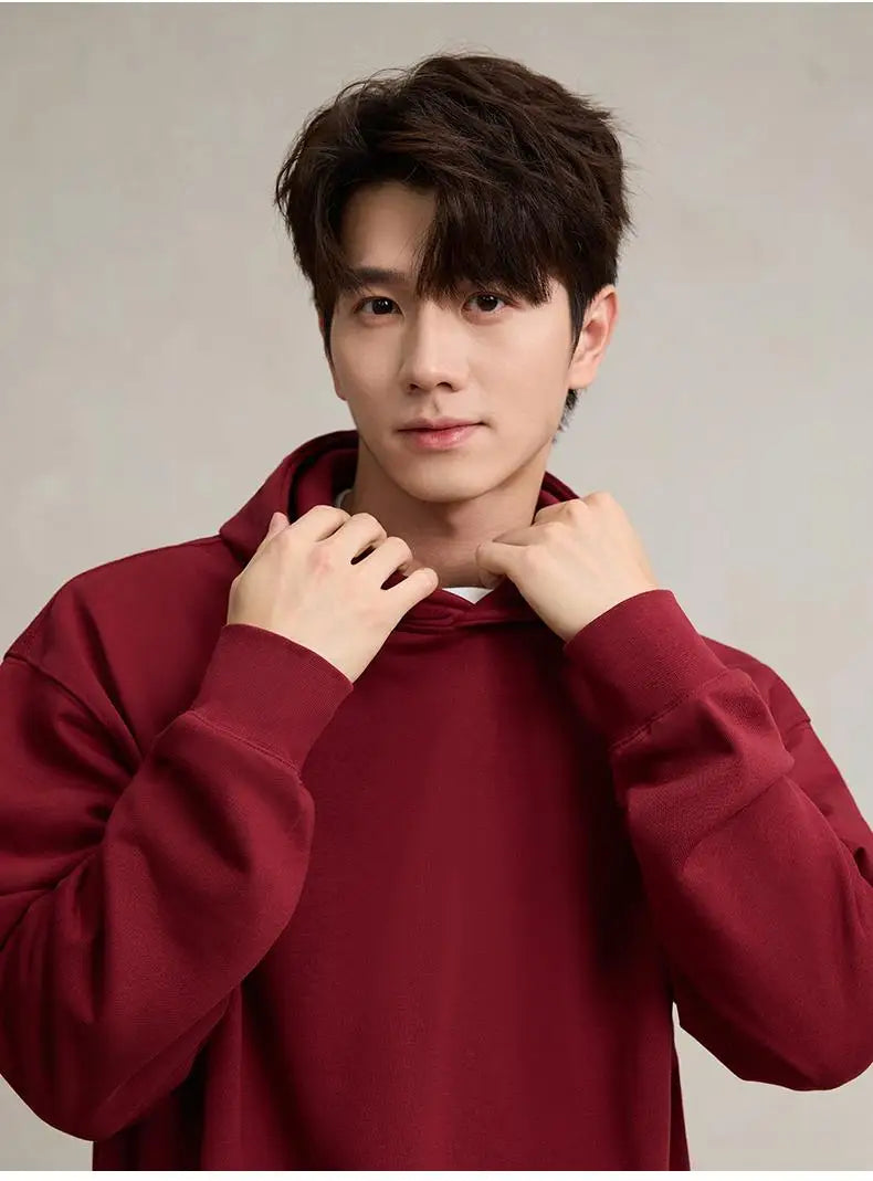 750g Terry Hooded Sweatshirt Autumn Winter Style Drop Shoulder Loose Trendy Pullover Hoodie Casual Solid Color Jacket Unisex