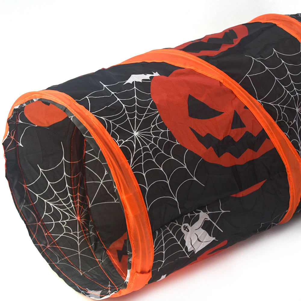 S/T Shape Halloween Print Pet Cat Tunnel Collapsible Hole Indoor Outdoor Tube Kitty Tunnel Cat Toy Space-Saving Cat Training Toy
