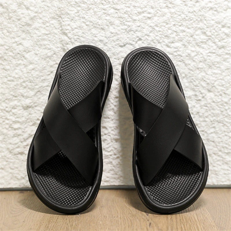YRZL Men Casual Sandals Lightweight Comfortable PU Leather Summer Slippers Non Slip Outdoor Shoes for Beach Walking Flip Flops