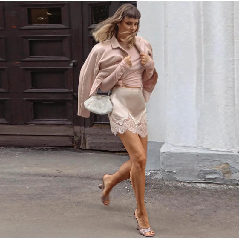 Elegant Patchwork Solid Lace Women Skirt Straight Irregular Female Skirts 2025 Summer All Match Street Lady Mini Bottoms New