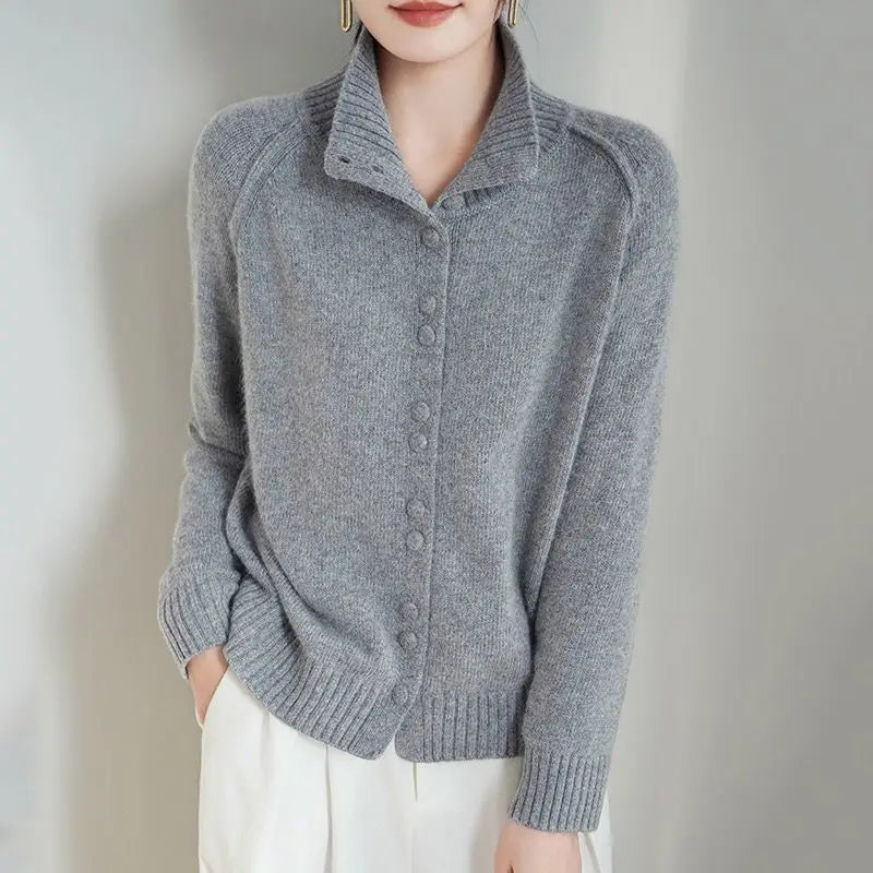 Women's Clothing High Neck 2025 Loose Autumn and Winter New Lazy Retro Wool Knitted Cardigan Jacket Sweater