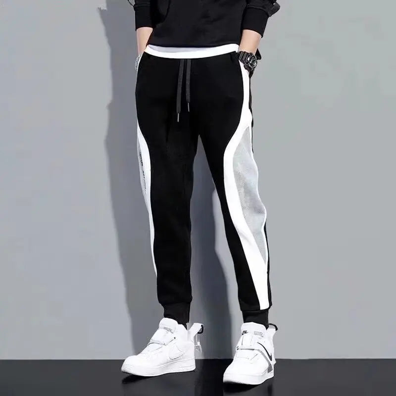 Casual sports long pants for men, spring and summer sweatpants, loose regular workwear pants, leg tied pants, Korean version tre
