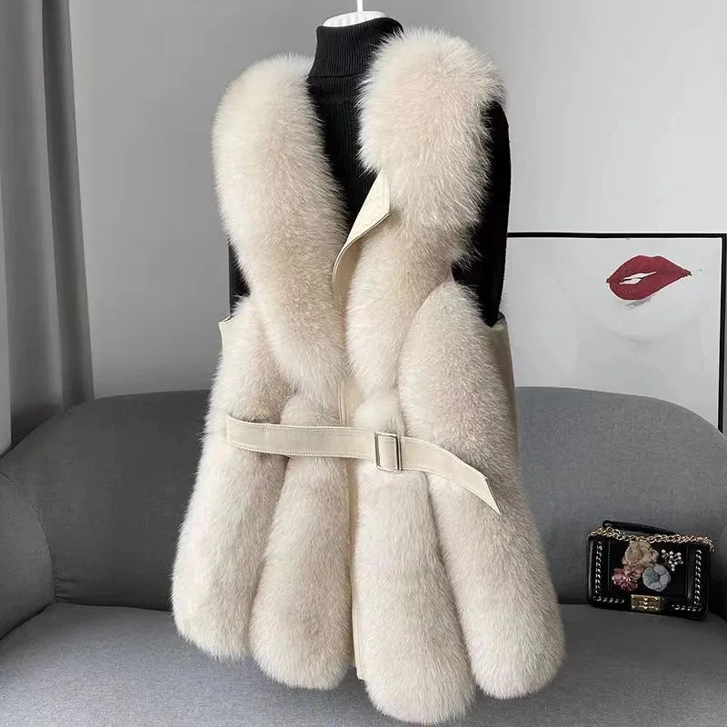 New High imitation fox fur vest for Women Slim Versatile High-end Fashion Young Warm Sleeveless Coat 2025 Autumn/Winter New
