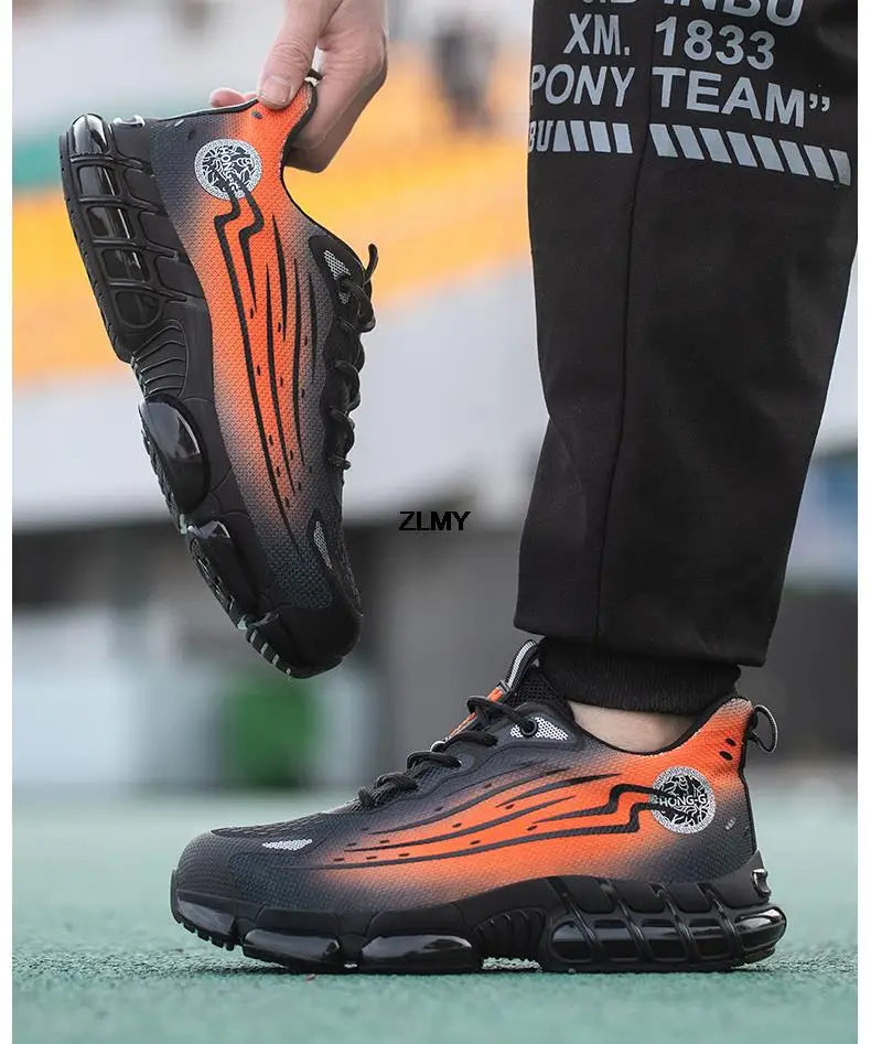 Men Air Cushion Sport Safety Shoes Fashion Steel Toe Sneakers Anti-smash Anti-puncture Protective Shoes Man Safety Work Boots