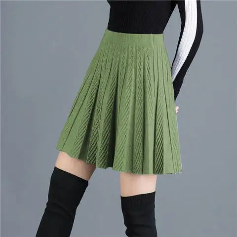 Spring Fashion Korean New Student A-line Half Skirt Women Solid Elastic High Waist Shirring Design Versatile Pleated Half Skirts