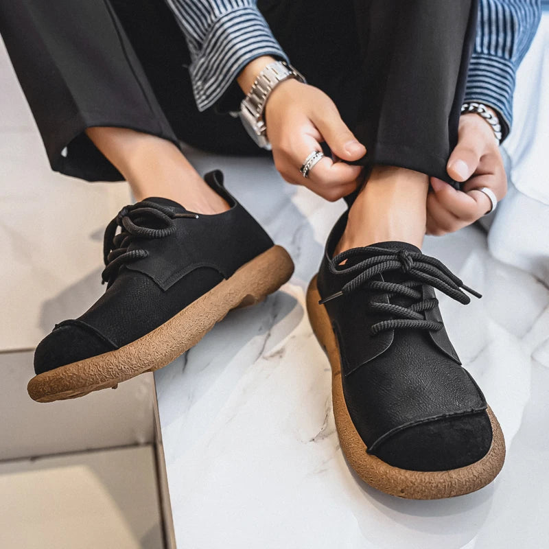 Men's Casual Shoes Comfortable Retro Men's Leather Casual Shoes Men's Fashion Retro Flat Boots for Men Shoes