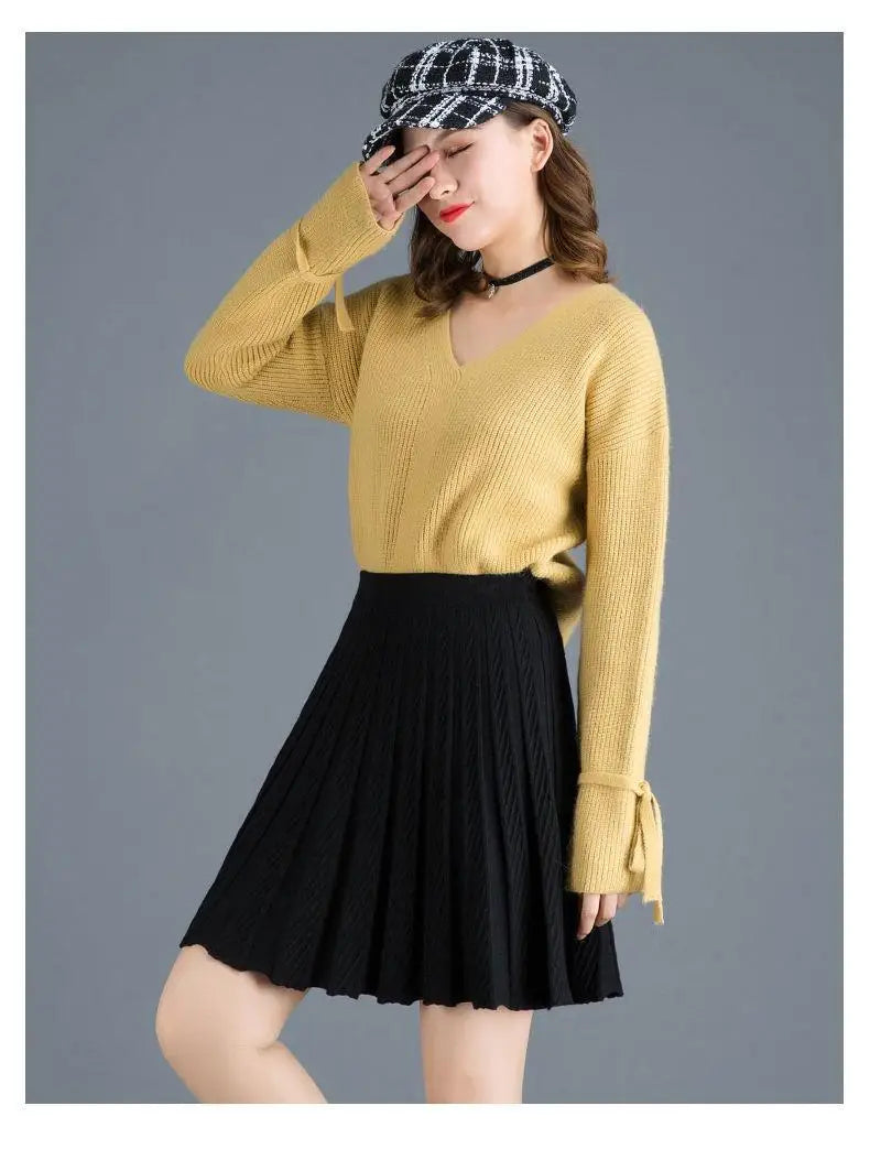 Spring Fashion Korean New Student A-line Half Skirt Women Solid Elastic High Waist Shirring Design Versatile Pleated Half Skirts