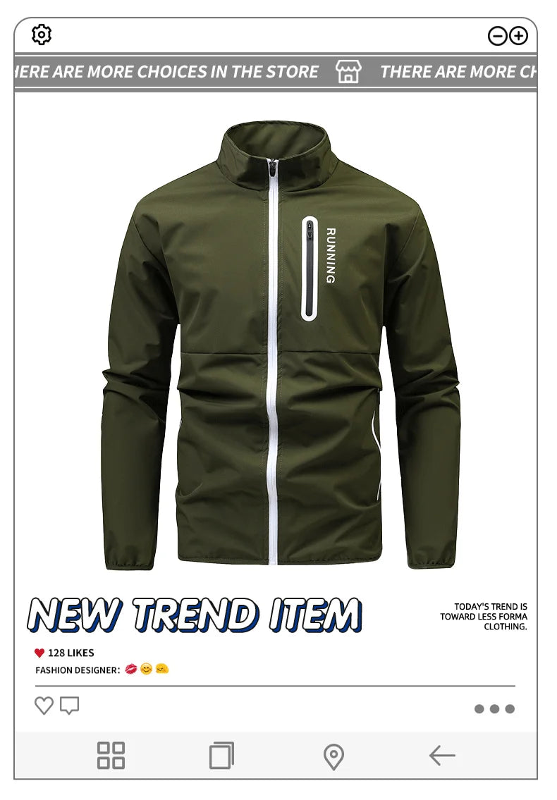 Outdoor Running Sports Jacket Mens Autumn New Casual Vertical Collar Loose Windproof Coat Hiking Fishing Zipper Baseball Jackets