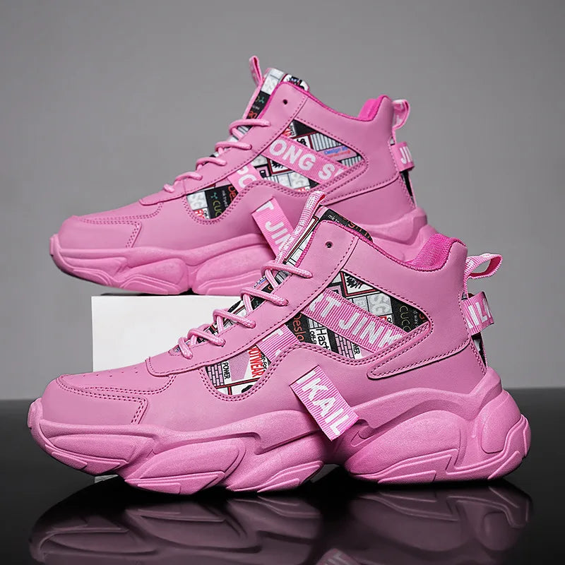 Autumn Winter Fashion Pink High Sneakers for Men Women Breathable Platform Shoes Man Trainers Outdoor Casual Sneakers Men 2025