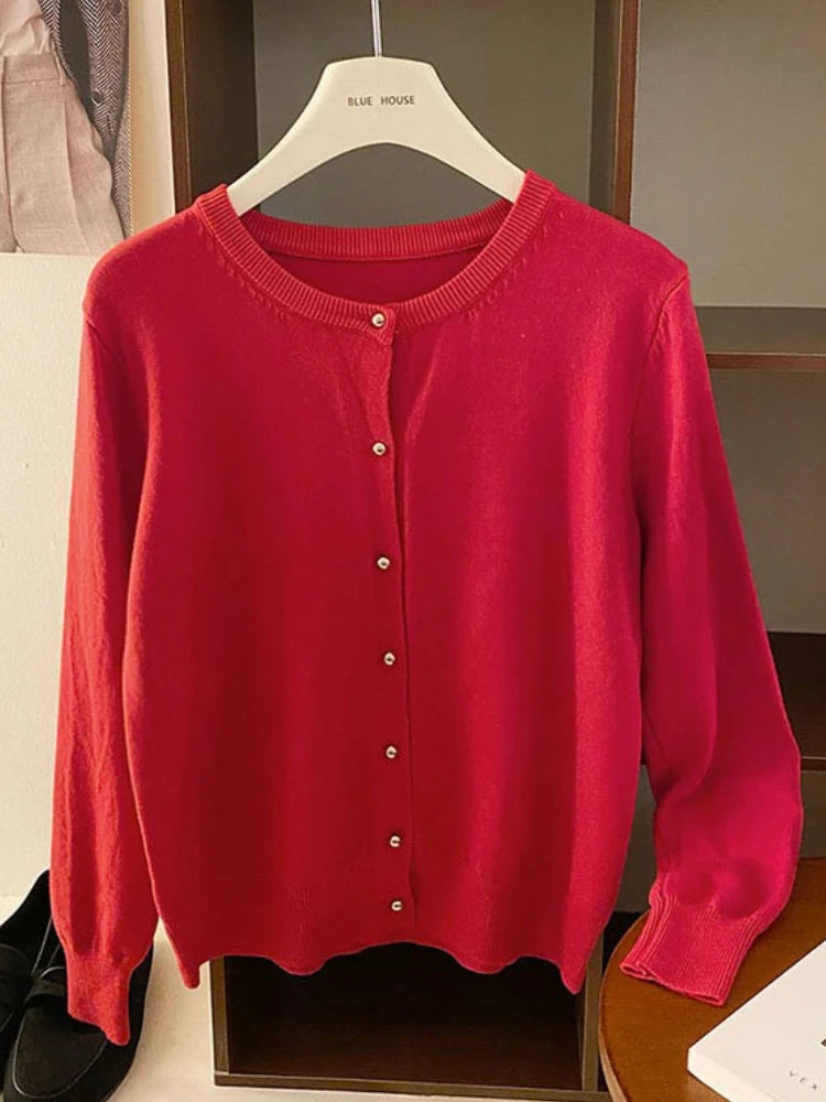 AOSSVIAO 2025 Autumn Winter Cardigan Women's Tops Retro Single Breasted Female Casual Solid Long Sleeve Knitted Sweater