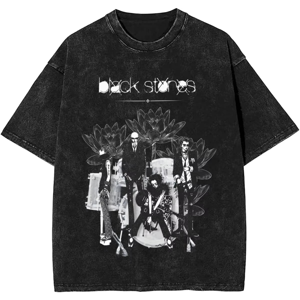 Men's Women Manga Black Stones Nana Vintage Washed T Shirts Trendy Tee Couple Summer Aesthetic Casual Clothing Hip Hop Oversized
