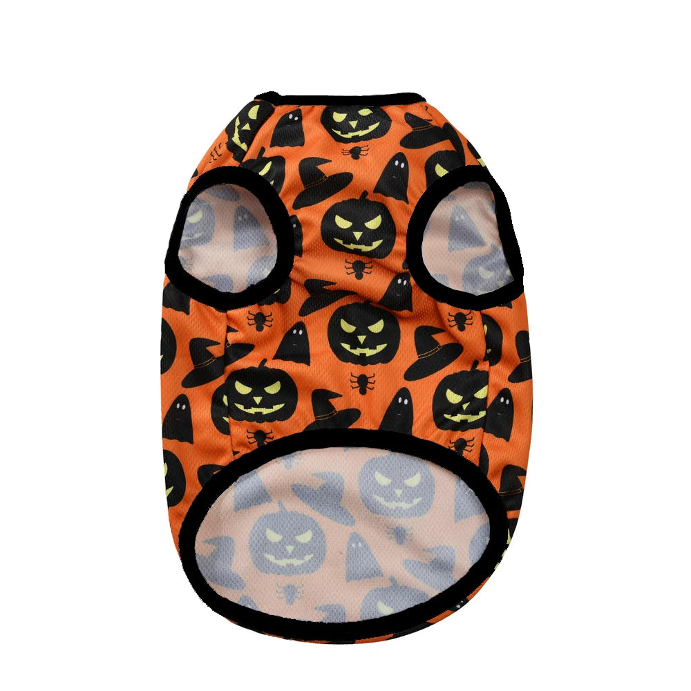 Halloween Dog Clothes Costume Pumpkin Lantern Print Pet Vest T-shirt For Small Dogs Cats Pullover Apparel French Bulldog Outfits