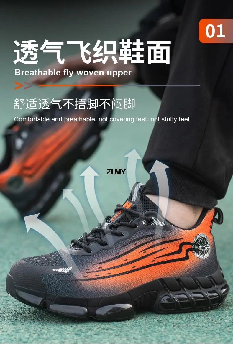 Men Air Cushion Sport Safety Shoes Fashion Steel Toe Sneakers Anti-smash Anti-puncture Protective Shoes Man Safety Work Boots