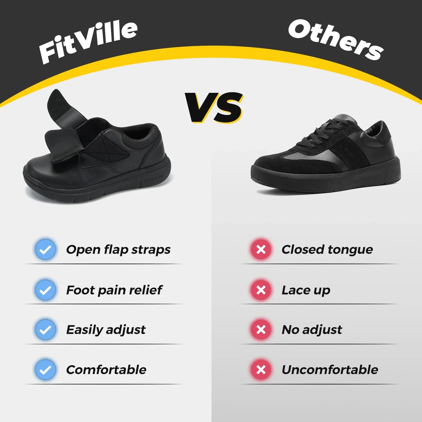 Extra Wide Men'S Shoes Leather Diabetic Walking Shoes For Elder Orthopedic Toes Swollen Feet Non-Slip With Arch Support