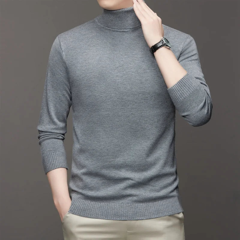 Autumn Mens High Quality Knitted Turtleneck Sweater Slim Fit Long Sleeve Anti-pilling Pullover Solid Color Trend Men Streetwea