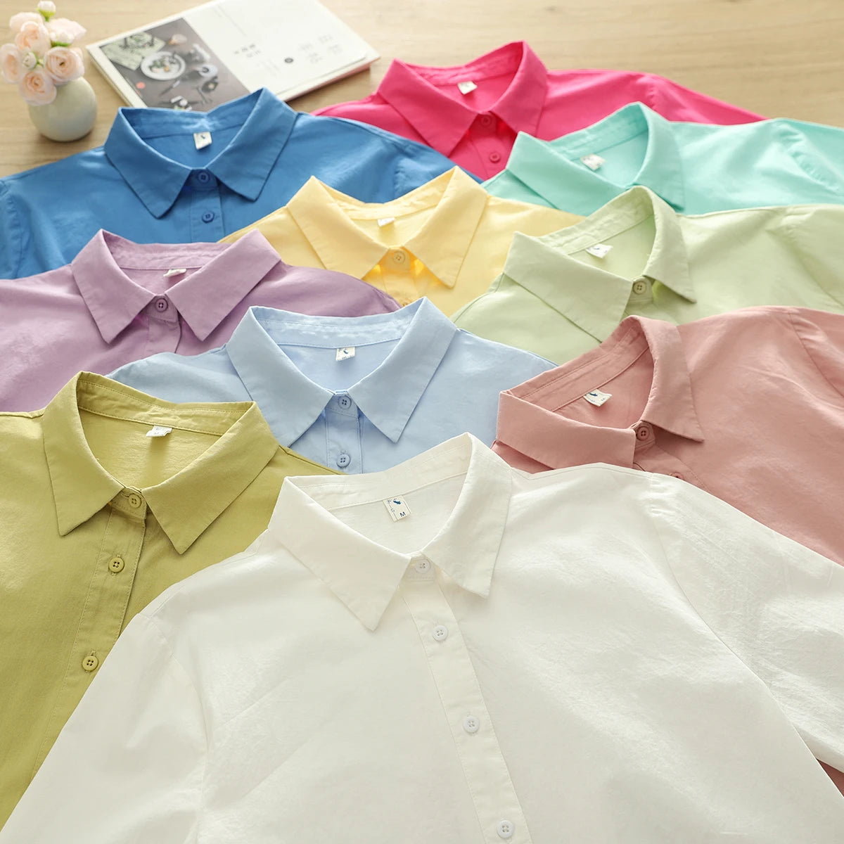 Simple Fine Cotton Casual Shirts Women 2025 New Fresh Lady Solid Color Loose Blouses and Tops Ladies Long Sleeve Shirt Clothing