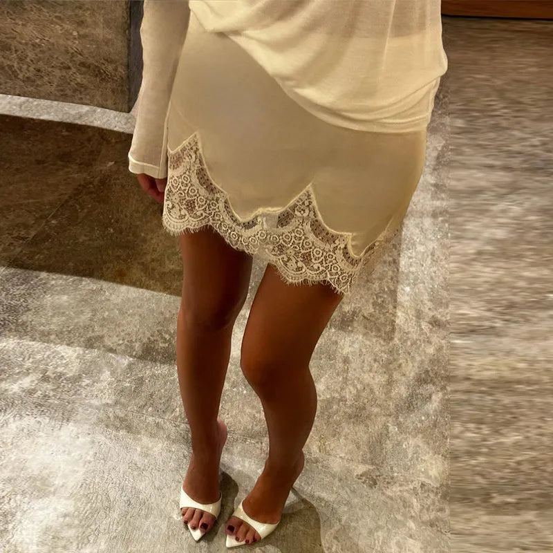 Elegant Patchwork Solid Lace Women Skirt Straight Irregular Female Skirts 2025 Summer All Match Street Lady Mini Bottoms New